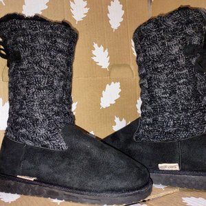 Muk Luks Selena Cozy Faux Fur Lined Folding Knit Boot Black Sz 6 ~ Hardly Worn